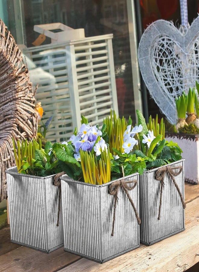 Ninehaoou 12 Set Galvanized Metal Vases for Flowers 3.5 x 3.7 Inch Farmhouse Square Mini Tin Bucket with Removable Flower Mud Liners & Twine Bow Vintage Rustic Decor for Wedding Table Centerpiece - Image 4